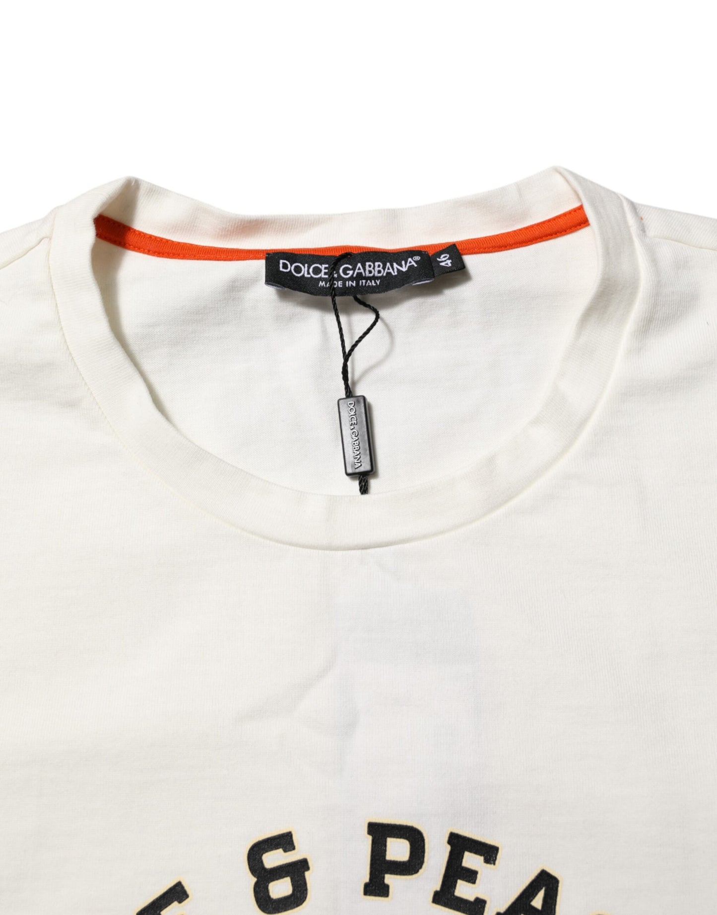 Dolce &amp; Gabbana Weißes Love Peace Baumwoll-T-Shirt für Herren mit Rundhalsausschnitt