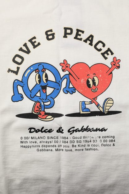 Dolce &amp; Gabbana Weißes Love Peace Baumwoll-T-Shirt für Herren mit Rundhalsausschnitt