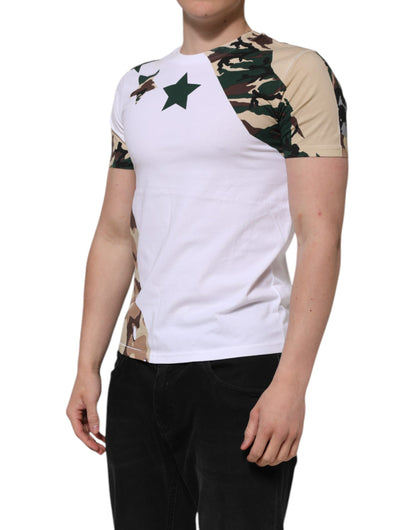 Dolce &amp; Gabbana Weißes Camouflage-T-Shirt aus Baumwolle für Herren mit Rundhalsausschnitt
