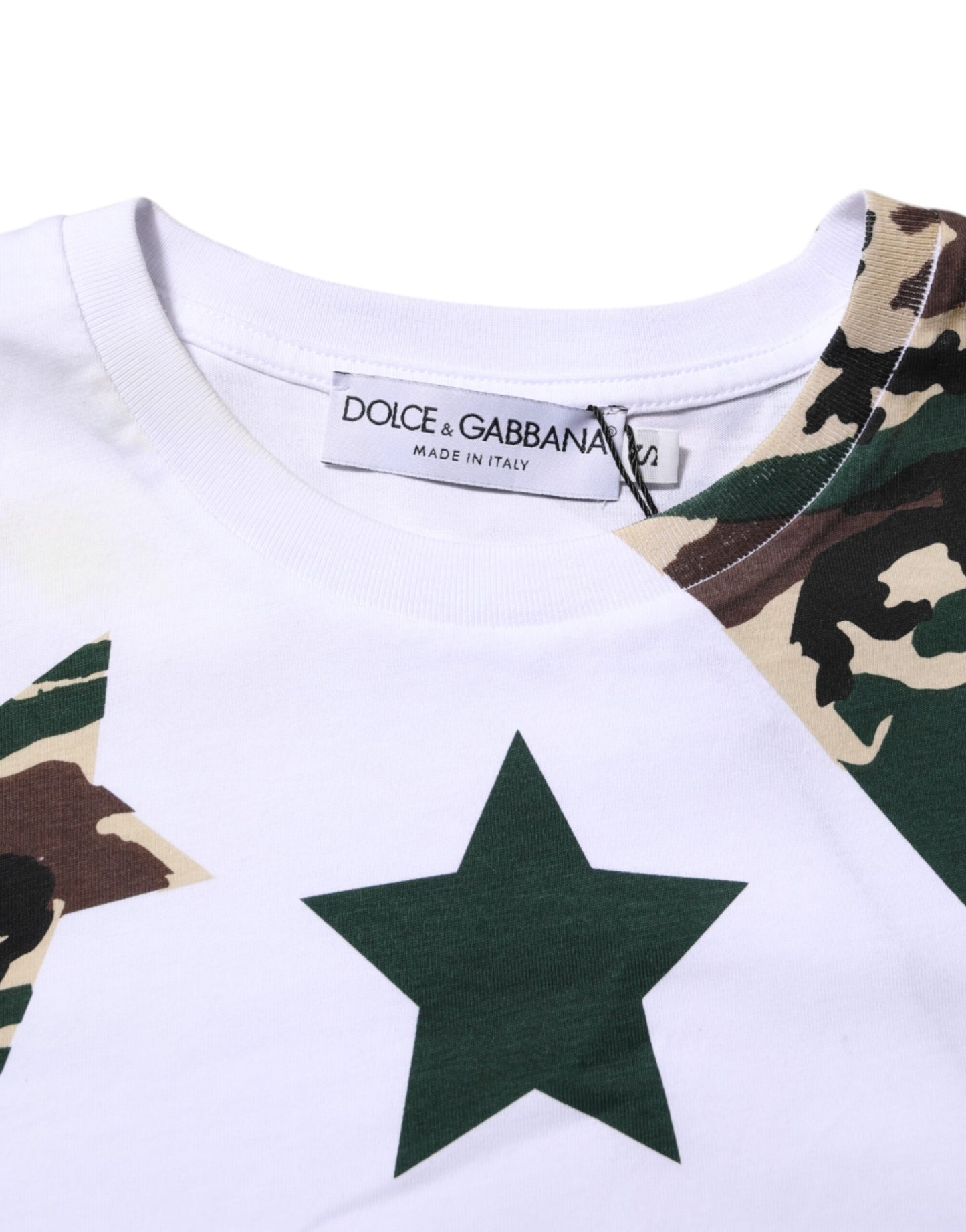 Dolce &amp; Gabbana Weißes Camouflage-T-Shirt aus Baumwolle für Herren mit Rundhalsausschnitt