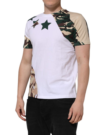 Dolce &amp; Gabbana Weißes Camouflage-T-Shirt aus Baumwolle für Herren mit Rundhalsausschnitt