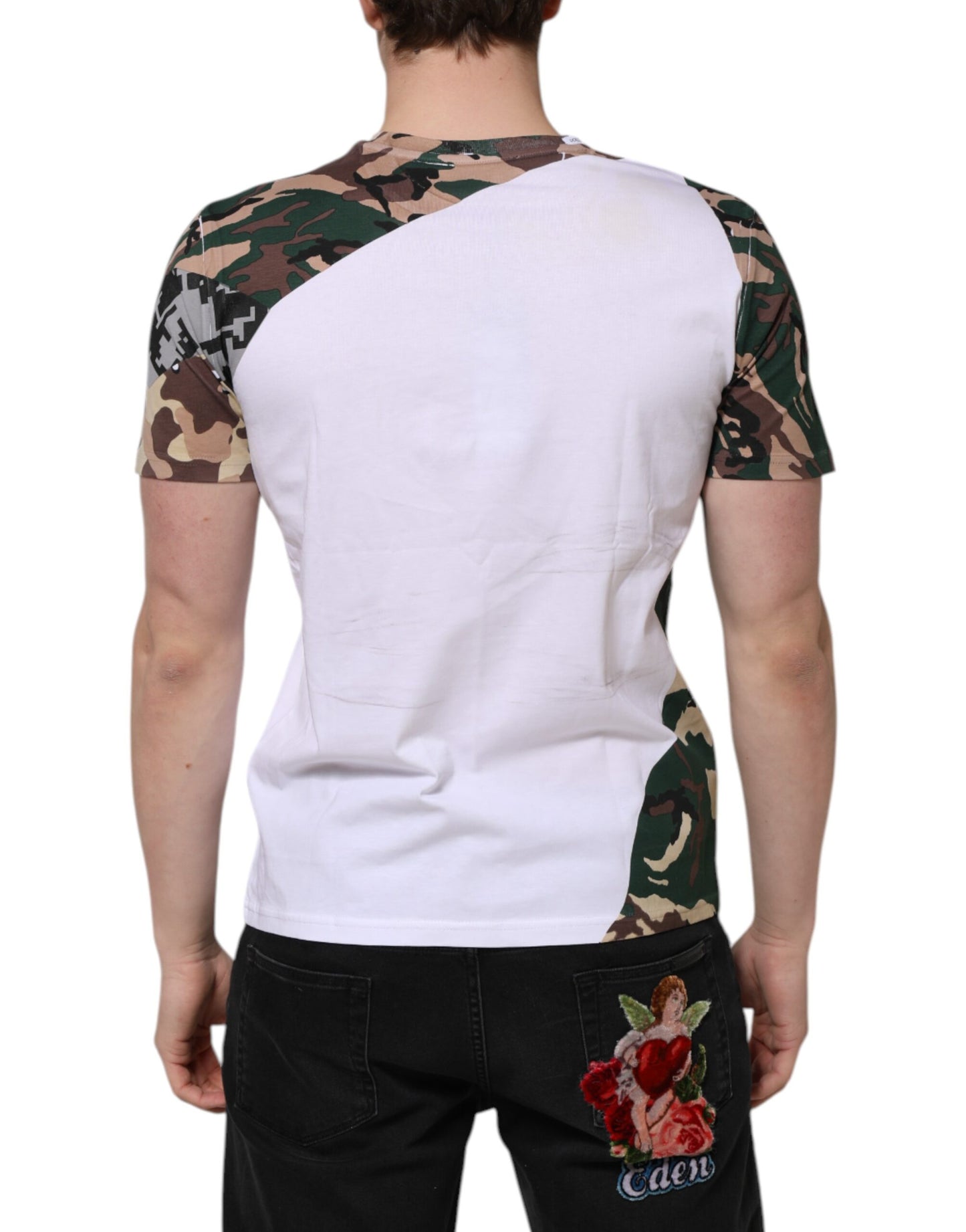 Dolce &amp; Gabbana Weißes Camouflage-T-Shirt aus Baumwolle für Herren mit Rundhalsausschnitt