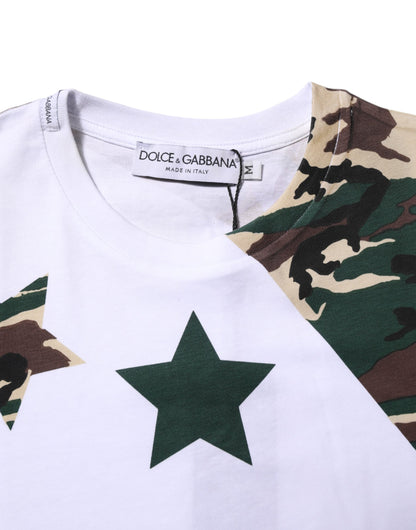 Dolce &amp; Gabbana Weißes Camouflage-T-Shirt aus Baumwolle für Herren mit Rundhalsausschnitt