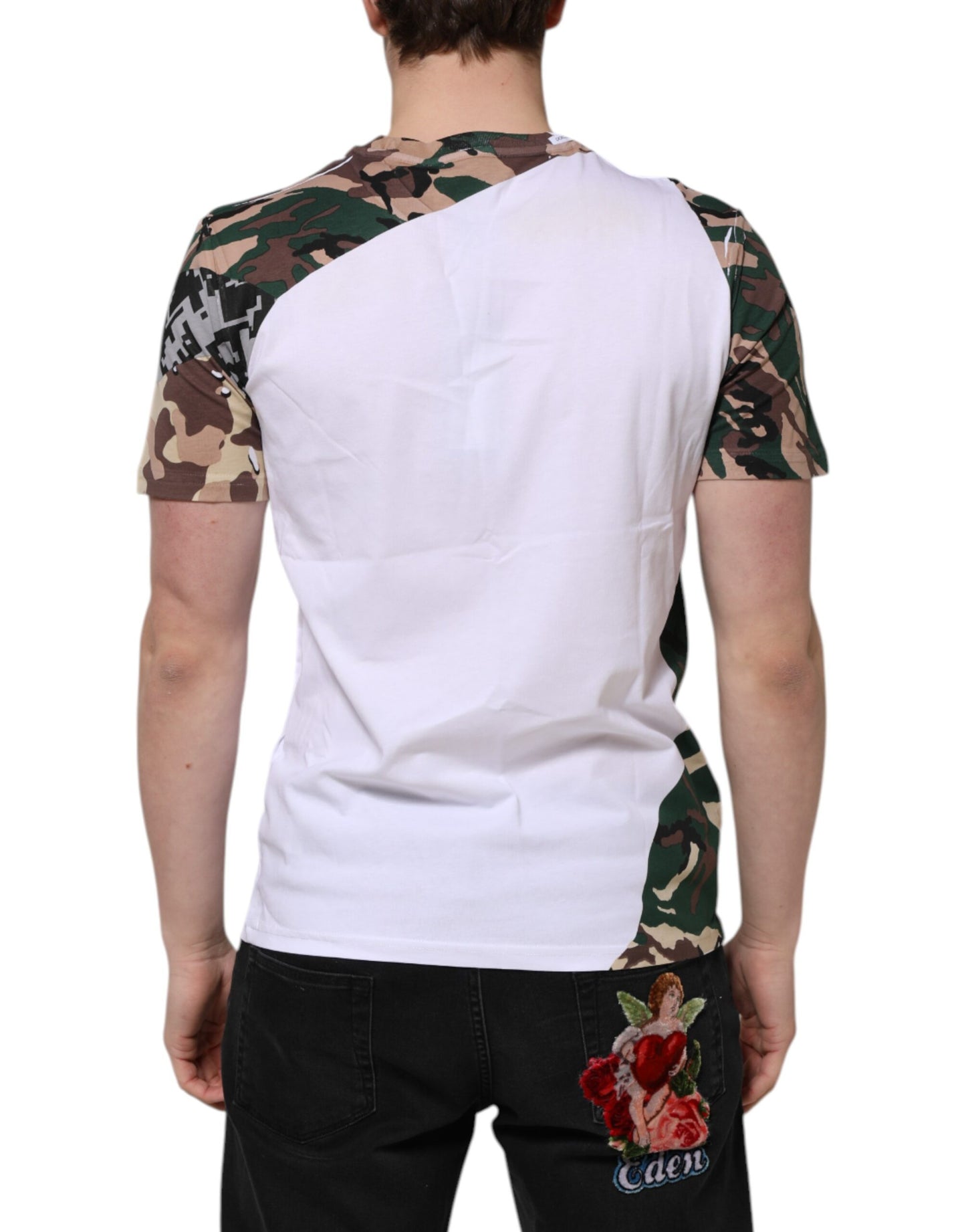 Dolce &amp; Gabbana Weißes Camouflage-T-Shirt aus Baumwolle für Herren mit Rundhalsausschnitt