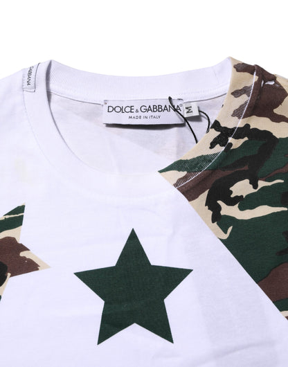 Dolce &amp; Gabbana Weißes Camouflage-T-Shirt aus Baumwolle für Herren mit Rundhalsausschnitt