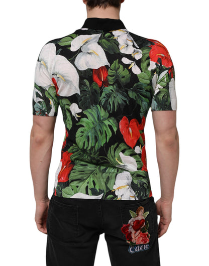Dolce &amp; Gabbana – Mehrfarbiges Poloshirt aus Seide mit Blumenmuster und Kragen