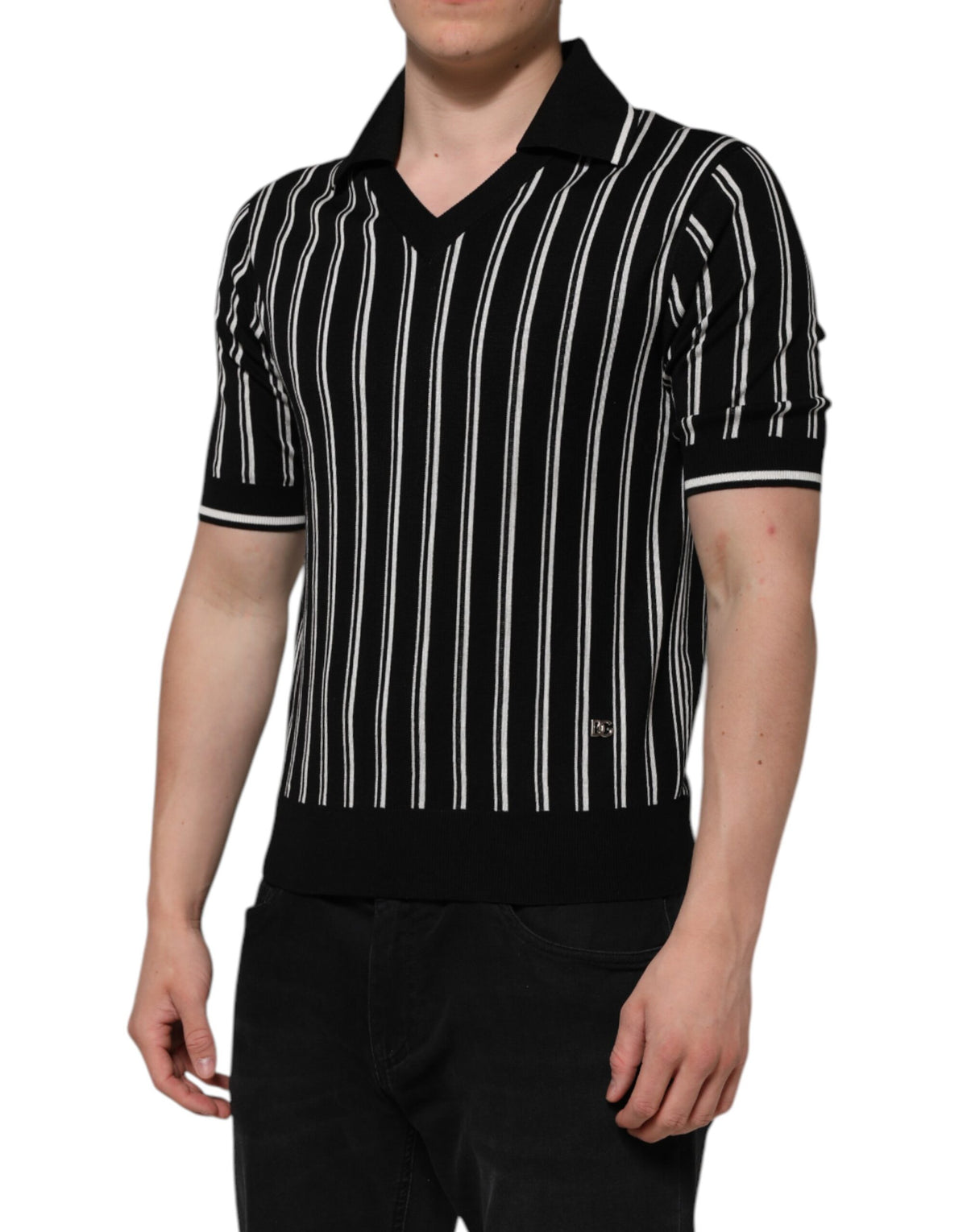 Dolce &amp; Gabbana – Poloshirt mit Kragen und schwarzen und weißen Streifen