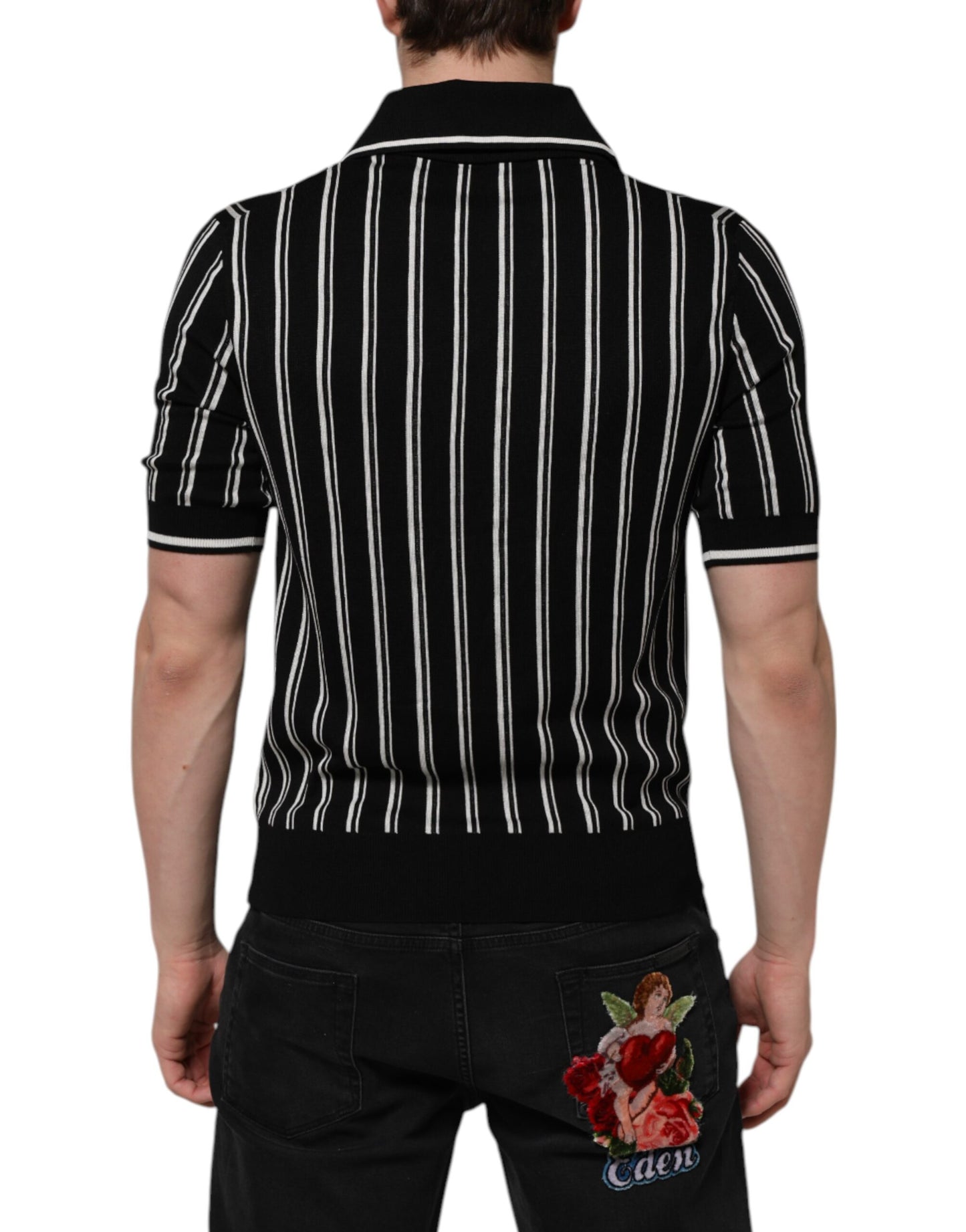 Dolce &amp; Gabbana – Poloshirt mit Kragen und schwarzen und weißen Streifen