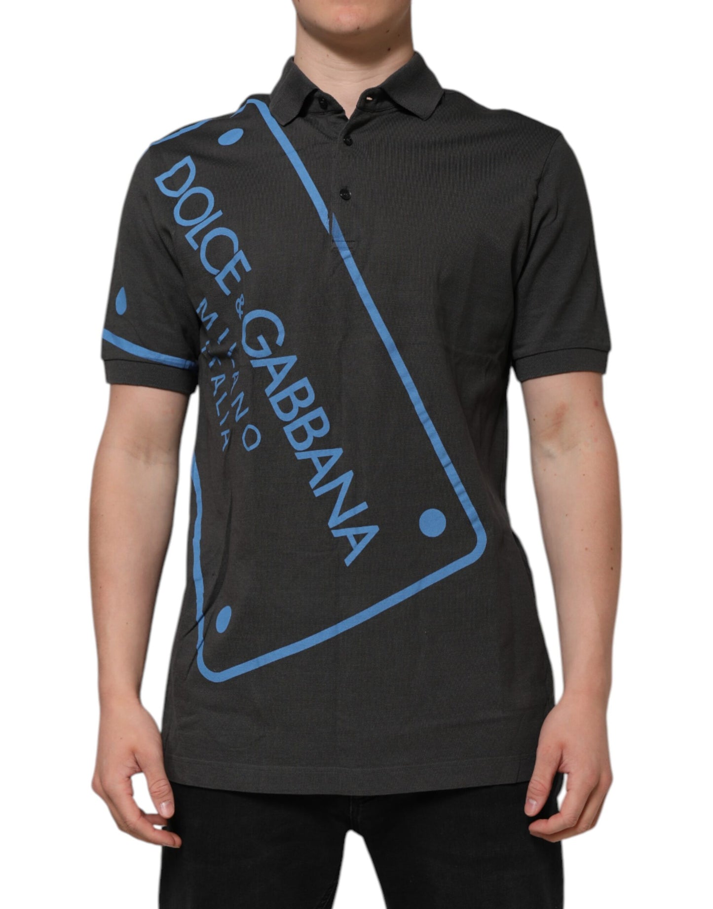Dolce &amp; Gabbana – Dunkelgraues Polo-T-Shirt mit kurzen Ärmeln und Kragen