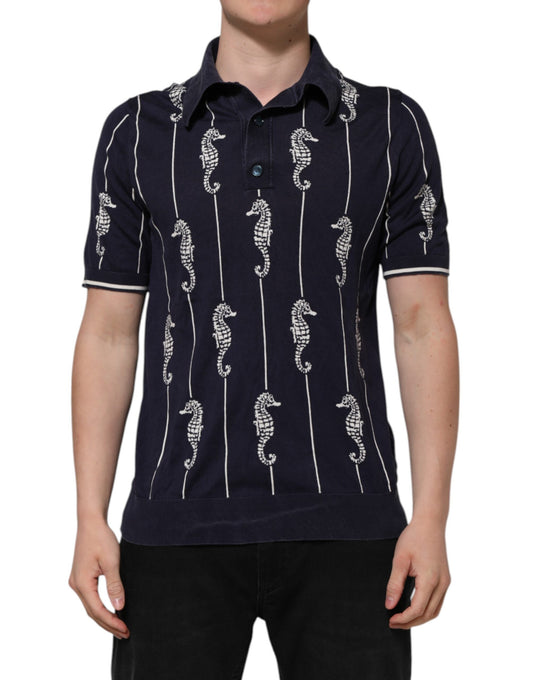 Dolce &amp; Gabbana – Dunkelblaues Poloshirt mit Seepferdchen-Kragen