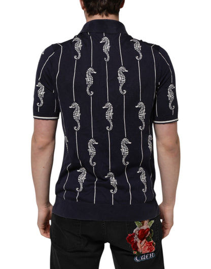 Dolce &amp; Gabbana – Dunkelblaues Poloshirt mit Seepferdchen-Kragen
