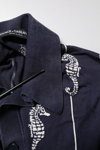 Dolce &amp; Gabbana – Dunkelblaues Poloshirt mit Seepferdchen-Kragen