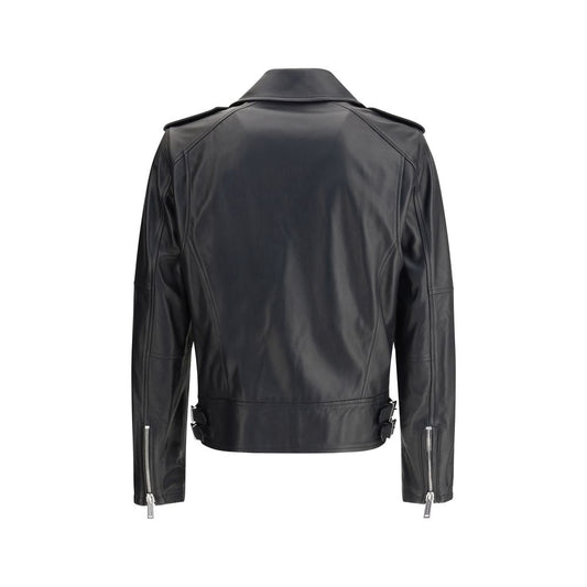 Dsquared² Schwarze Kalbslederjacke Bos Taurus im Biker-Stil