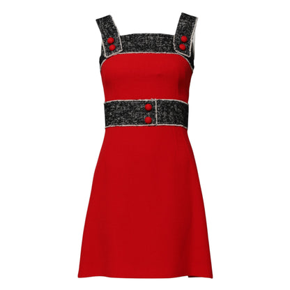 Dolce &amp; Gabbana – Rotes, ärmelloses Minikleid aus Wolle in A-Linie