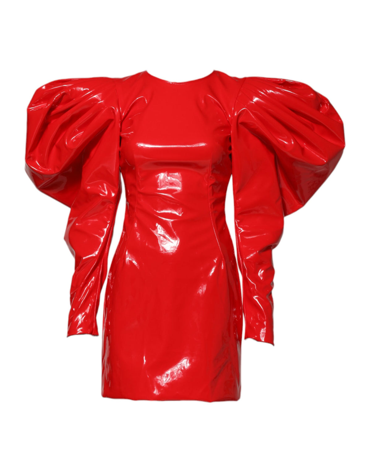 Dolce &amp; Gabbana – Minikleid aus rotem Lackleder mit Puffärmeln