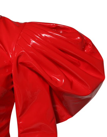 Dolce &amp; Gabbana – Minikleid aus rotem Lackleder mit Puffärmeln