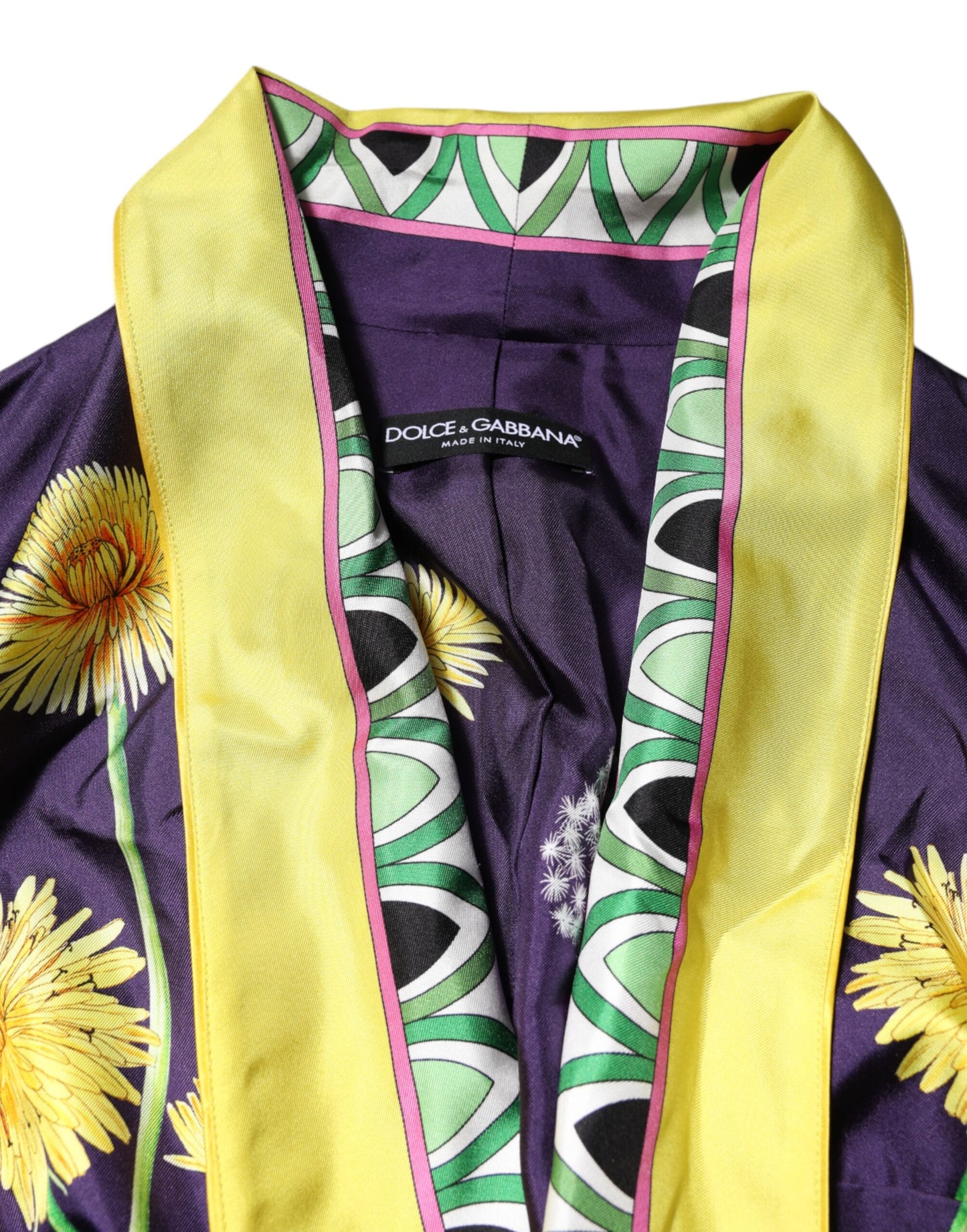 Dolce &amp; Gabbana – Blauer Wickelmantel aus Seide mit Blumenmuster und langen Ärmeln