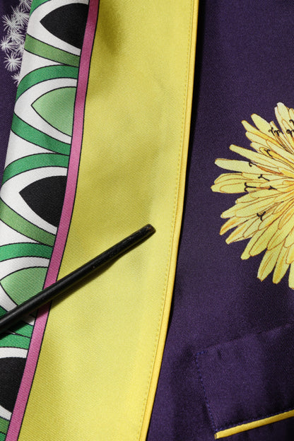 Dolce &amp; Gabbana – Blauer Wickelmantel aus Seide mit Blumenmuster und langen Ärmeln