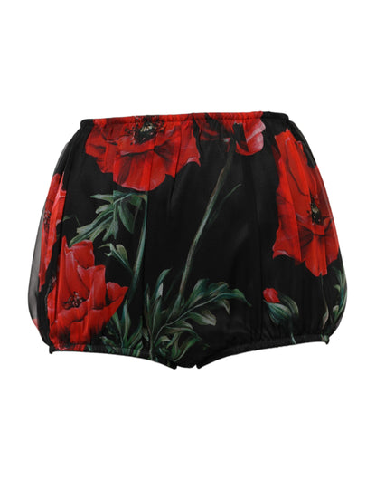 Dolce &amp; Gabbana Schwarze Hotpants-Shorts mit Blumenmuster und hoher Taille für Damen