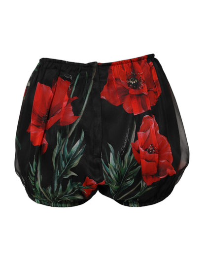 Dolce &amp; Gabbana Schwarze Hotpants-Shorts mit Blumenmuster und hoher Taille für Damen