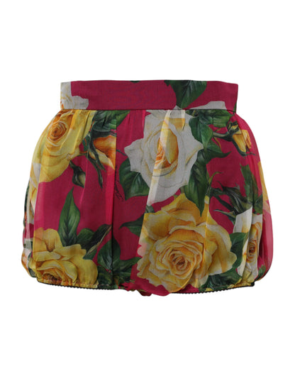 Dolce &amp; Gabbana Rote Hotpants-Shorts mit Blumenmuster und hoher Taille für Damen