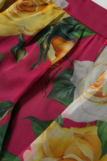 Dolce &amp; Gabbana Rote Hotpants-Shorts mit Blumenmuster und hoher Taille für Damen