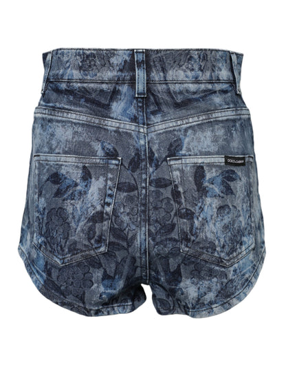 Dolce &amp; Gabbana – Blaue Hotpants-Shorts aus Denim-Baumwolle mit Blumendruck