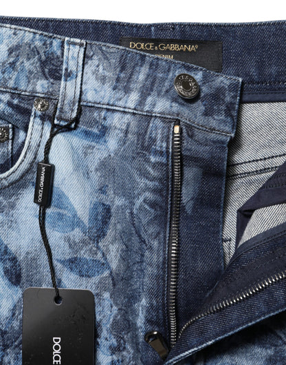 Dolce &amp; Gabbana – Blaue Hotpants-Shorts aus Denim-Baumwolle mit Blumendruck
