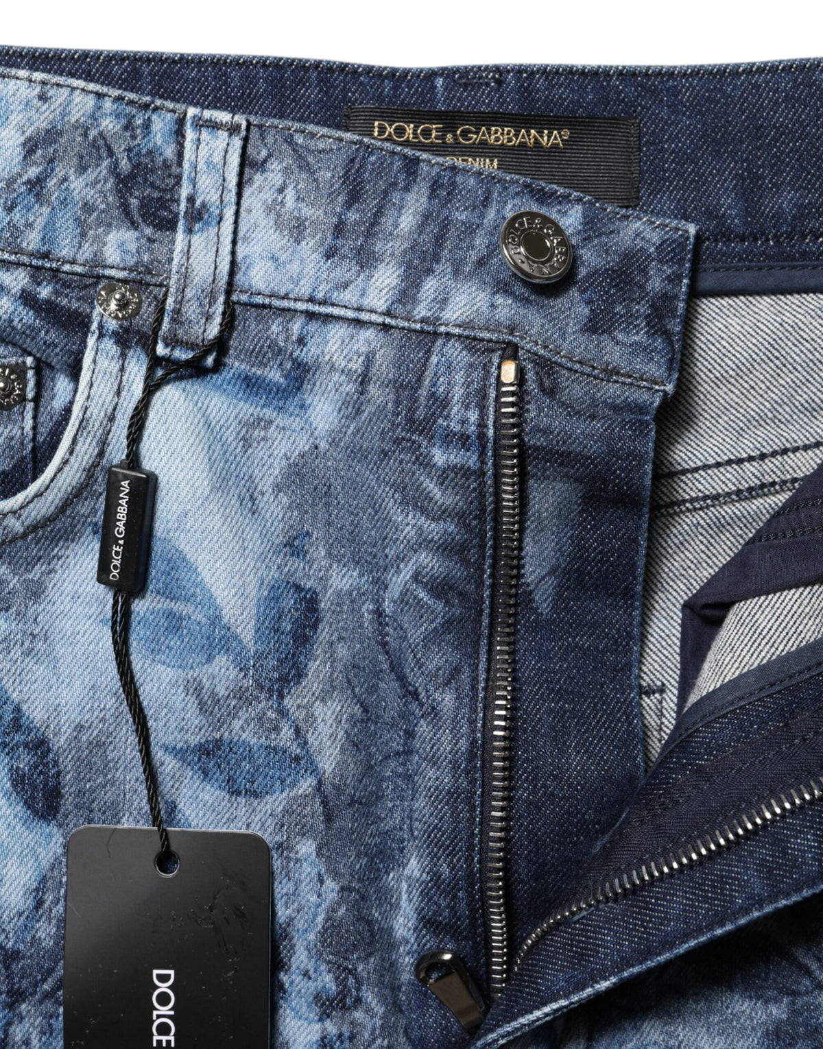 Dolce &amp; Gabbana – Blaue Hotpants-Shorts aus Denim-Baumwolle mit Blumendruck