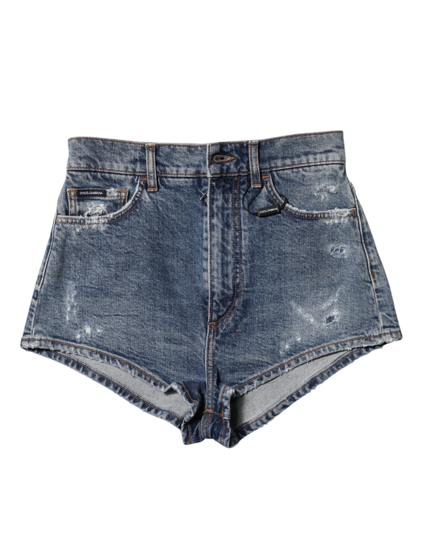 Dolce & Gabbana Blue Tattered Denim Cotton Hot Pants Shorts