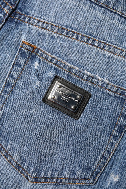 Dolce &amp; Gabbana – Hotpants-Shorts aus Denim-Baumwolle mit blauem Logo-Schild