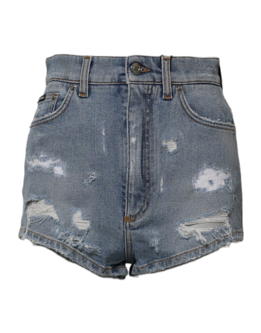 Dolce &amp; Gabbana – Blaue Hotpants-Shorts aus zerfetztem Denim und Baumwolle
