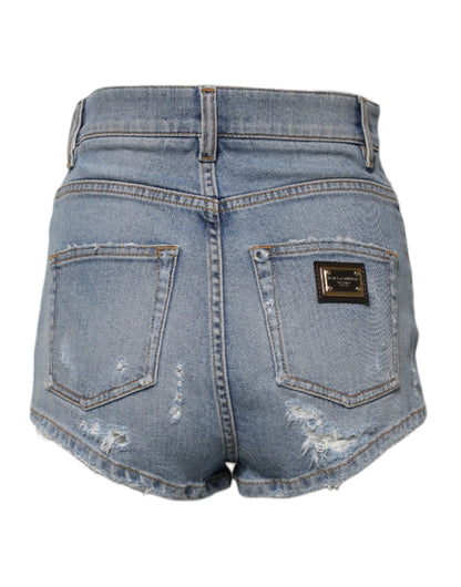 Dolce &amp; Gabbana – Blaue Hotpants-Shorts aus zerfetztem Denim und Baumwolle