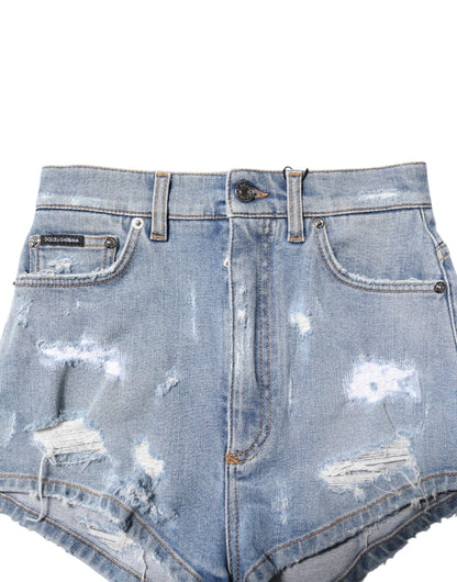 Dolce &amp; Gabbana – Blaue Hotpants-Shorts aus zerfetztem Denim und Baumwolle