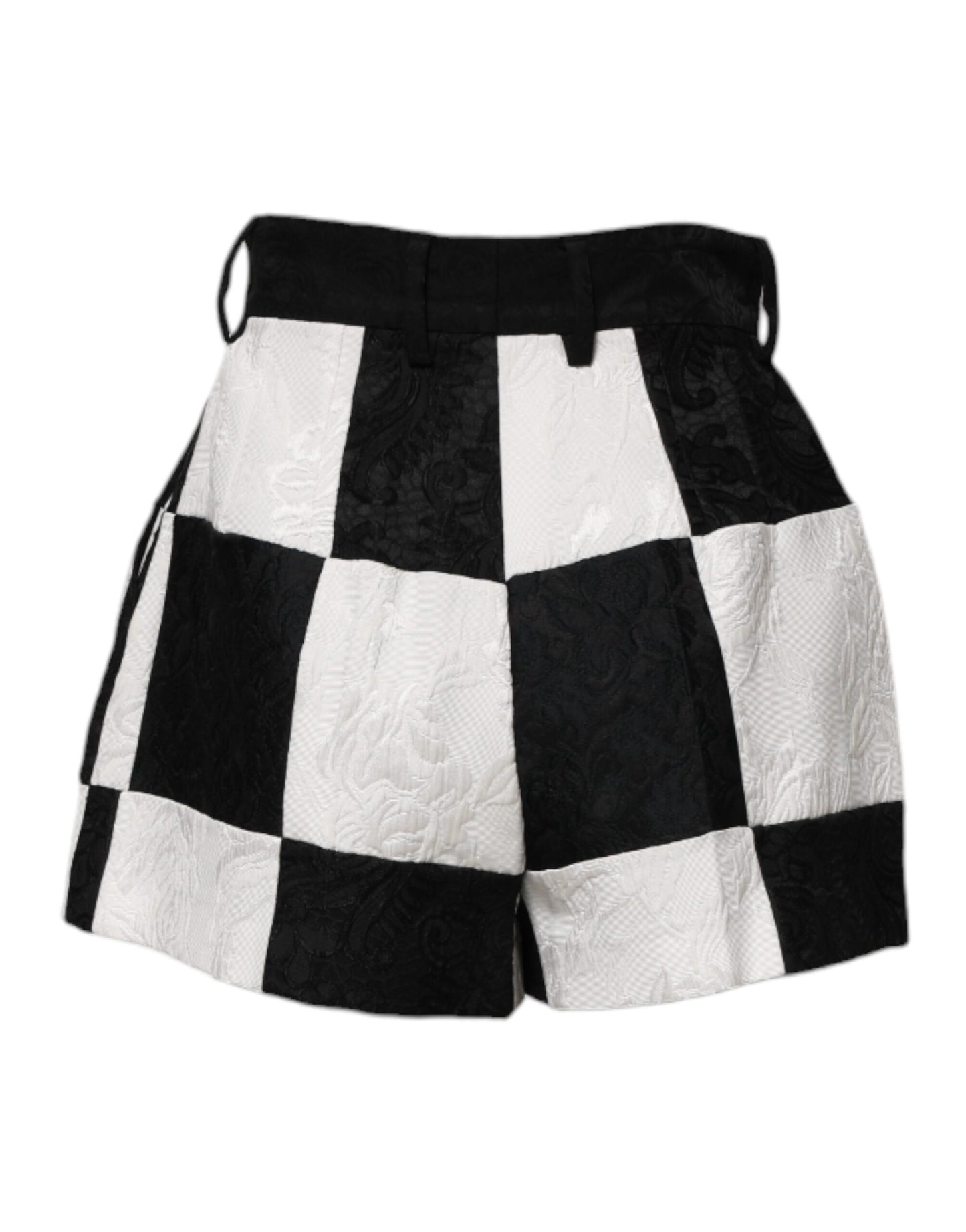 Dolce &amp; Gabbana Hotpants-Shorts aus Brokat mit Blumenmuster in Schwarz und Weiß