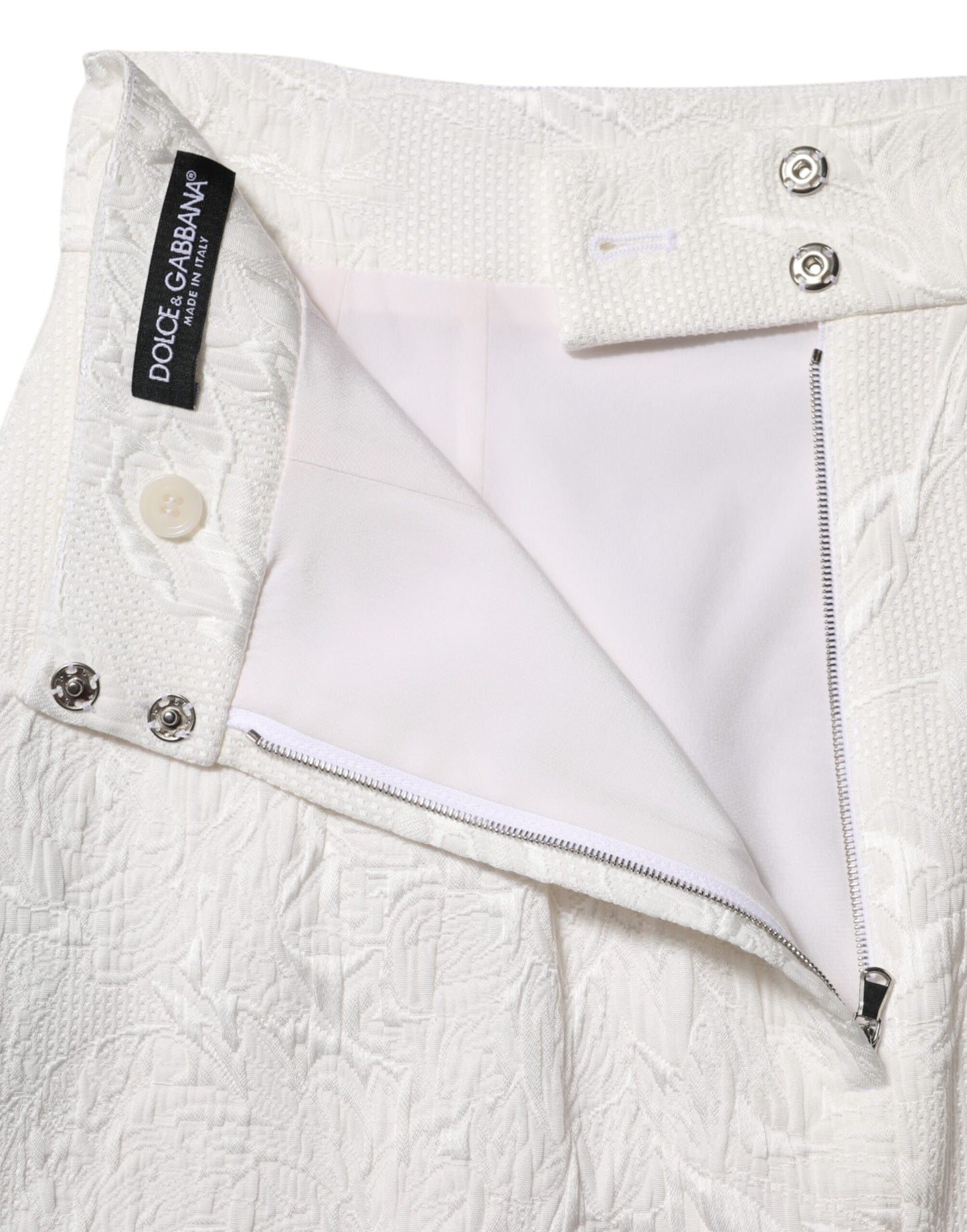 Dolce &amp; Gabbana – Weißer A-Linien-Rock aus geblümtem Brokat mit hoher Taille