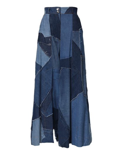 Dolce &amp; Gabbana, langer Maxi-Patchwork-Baumwollrock aus blauem Denim