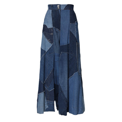Dolce &amp; Gabbana, langer Maxi-Patchwork-Baumwollrock aus blauem Denim