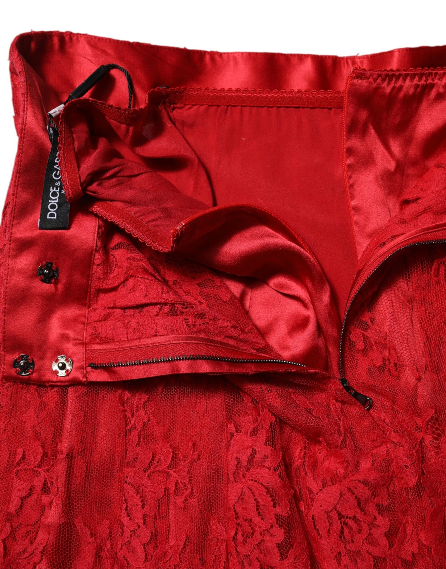 Dolce &amp; Gabbana – Langer Maxirock in A-Linie aus Baumwolle mit Blumenspitze in Rot