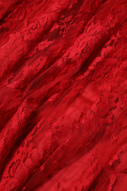 Dolce &amp; Gabbana – Langer Maxirock in A-Linie aus Baumwolle mit Blumenspitze in Rot