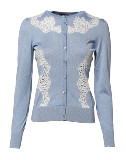 Dolce &amp; Gabbana Blauer Cardigan mit floralem Spitzendetail