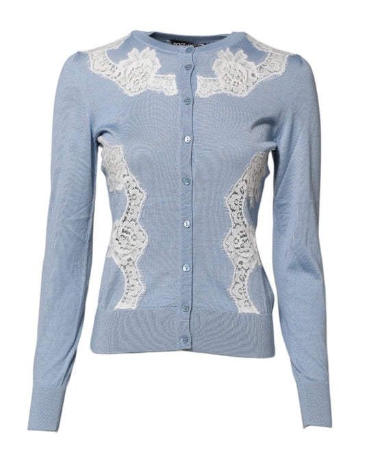 Dolce &amp; Gabbana Blauer Cardigan mit floralem Spitzendetail
