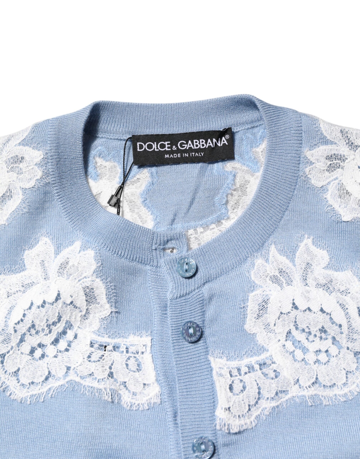 Dolce &amp; Gabbana Blauer Cardigan mit floralem Spitzendetail