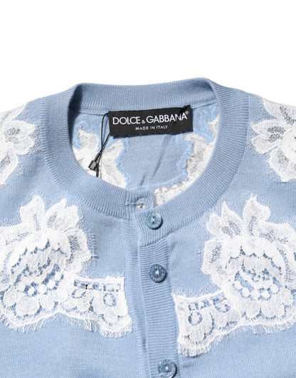 Dolce &amp; Gabbana Blauer Cardigan mit floralem Spitzendetail