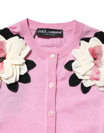 Dolce &amp; Gabbana – Rosa Strickjacke mit Blumendetail