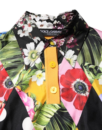 Dolce &amp; Gabbana – Langärmliges Poloshirt mit mehrfarbigem Blumenmuster