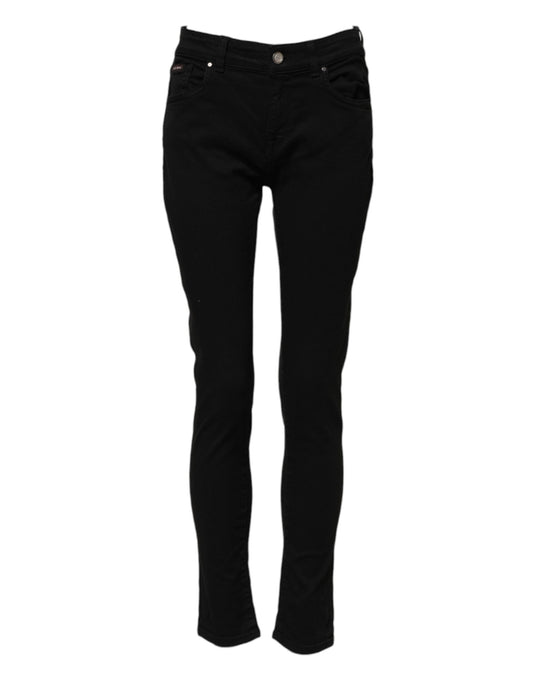 Dolce &amp; Gabbana – Schwarze Skinny-Jeans aus Baumwoll-Denim mit Logo und mittlerer Taille