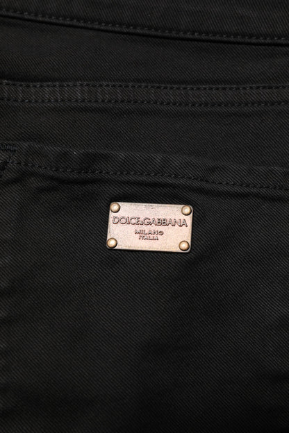 Dolce &amp; Gabbana – Schwarze Skinny-Jeans aus Baumwoll-Denim mit Logo und mittlerer Taille