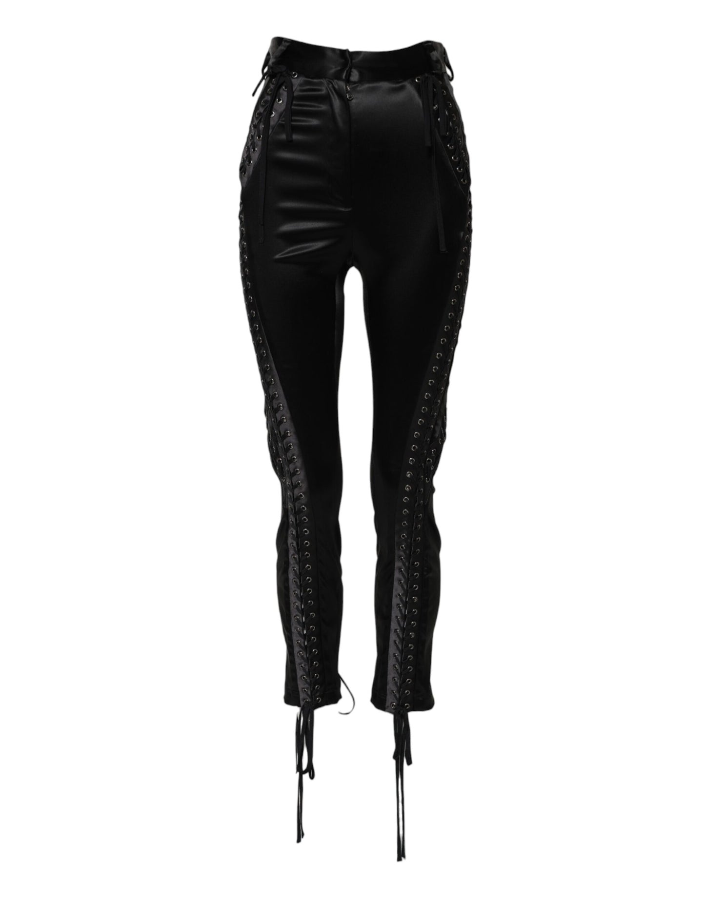 Dolce &amp; Gabbana – Schwarze Skinny-Hose mit Spitzendetails und hoher Taille