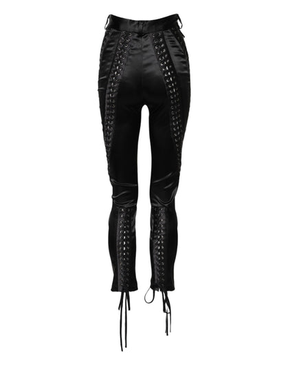 Dolce &amp; Gabbana – Schwarze Skinny-Hose mit Spitzendetails und hoher Taille